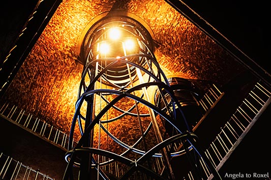 Modern futuristic elevator inside the Astronomical clock tower in the Old Town Square Prague, Czech Republic