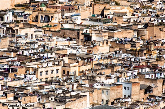 Fotografie: Blick auf die Dächer der Altstadt von Fès von oben, Satellitenschüsseln auf Flachdächern, Marokko 2013, Architektur, Bildlizenz, Stockfoto