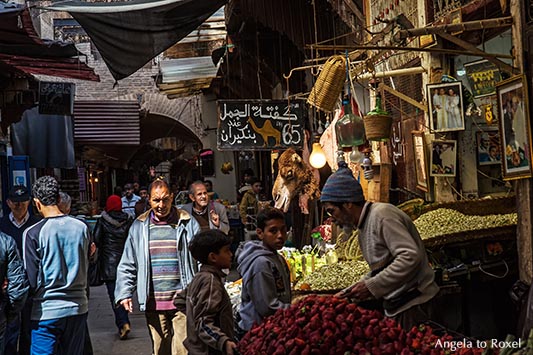 Fotografie: Kamelfleisch auf einem Markt in Marokko, Souq in der Medina, Markttreiben in der Altstadt von Fès | Kontakt: Angela to Roxel