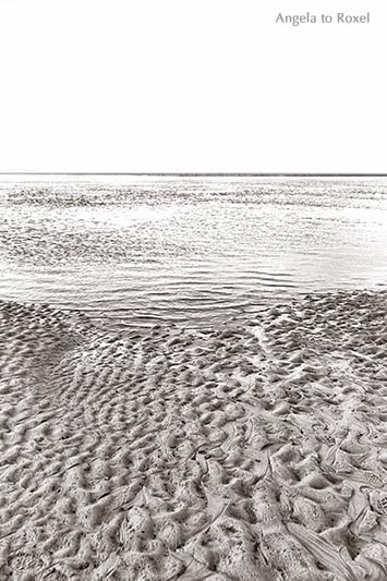 Landschaftsbild: Wattenmeer bei Ebbe, zwischen den Nordsee-Inseln Föhr und Amrum, Strukturen im Sand, monochrom, Utersum | Angela to Roxel