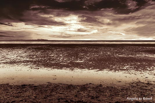 Wattenmeer zwischen Föhr und Amrum, Wolkenstimmung an der Nordsee, ein Herbsttag in Utersum, Blick nach Amrum bei Ebbe, monochrom - Föhr 2016