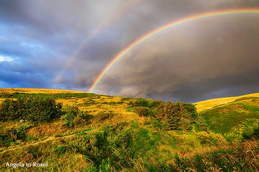 Doppelter Regenbogen in Aberdeenshire, über den Hügeln von Pennan am Moray Firth, Schottland | Landschaftsbilder kaufen - Ihr Kontakt: Angela to Roxel