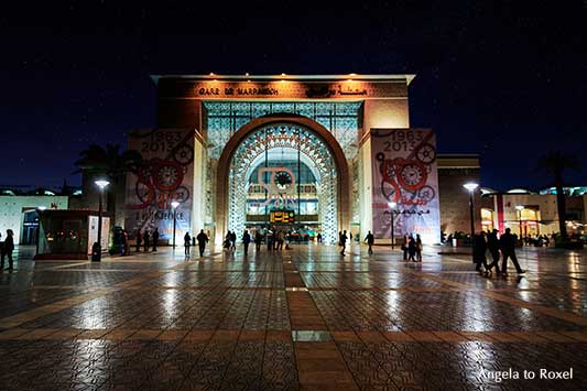 Gare de Marrakech, Marrakesh railway station, Bahnhof in 1001 Nacht, Nachtaufnahme, Marrakesch, Marokko | Architektur Bilder kaufen - Angela to Roxel